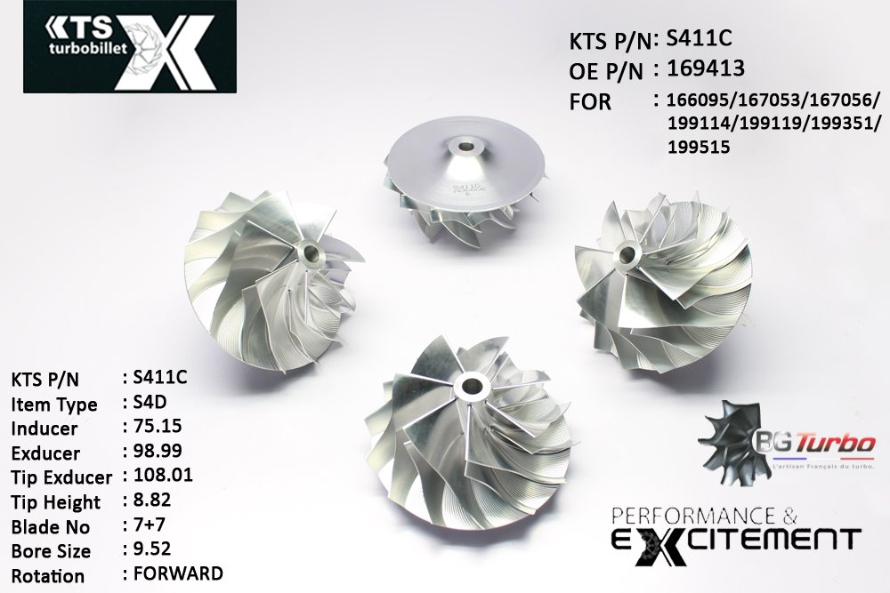 Turbo ROUE FORGÉE MFS PERFORMANCE - 7+7 PALES - INDUCER : 75,15 - EXDUCER : 98,99 - TYPE : S4DANGLE : 55° - ROTATION : Forward - SUPER BACK : 10,34 - BORE SIZE : 9,52
